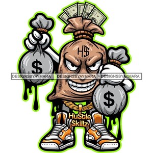 Bank Bag Character Dollar Bills Gray Bank Bags Green Dollar Gold Chain Gold Sneakers Graphic SVG PNG JPlG Cricut Cutting Designs Printing