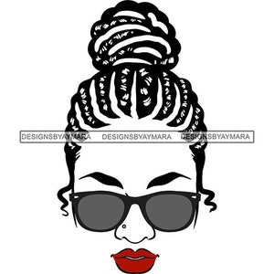 Afro-American Woman Braids Cornrows  Hair Style Sunglasses Red Lips Eyes Closed Transparent Face Graphic SVG PNG JPG Cricut Cutting Designs