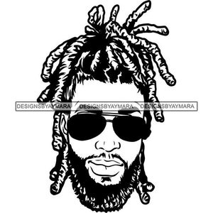 Black Man Dread Locs Beard Goatee Sunglasses Head Only Male Brother Illustration Black White SVG PNG JPG Cricut Cutting Designs Printing