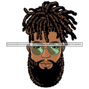 Black Man Dread Locs Green Sunglasses Full Beard Head Only Portrait Mustache Pose Illustration Graphic SVG JPG  PNG Cricut Cutting Designs