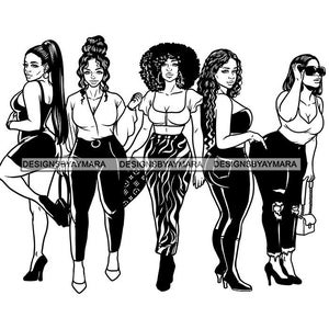 Schöne Melanin Ladies Hanging Out Together Beste Freunde Hustler Geschäftsfrau Erfolg Chef Lady SVG PNG JPG Cutting Designs Print Cricut