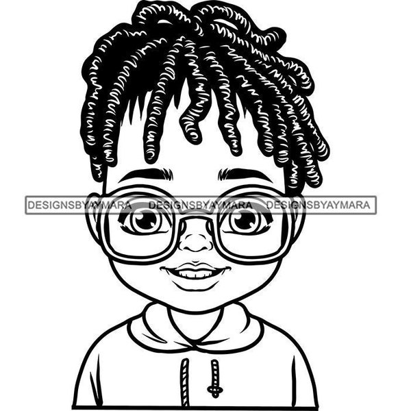 Black Baby Boy Wearing Reading Glasses Dreadlocks Locs Hairstyle African American Toddler Joyful SVG PNG JPG Cutting Designs Print Cricut