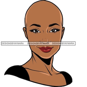 Bald Beautiful Melanin Woman Portrait No Hairstyle African American Melanin Lady Headshot SVG PNG JPG Cutting Vector Designs Print Cricut
