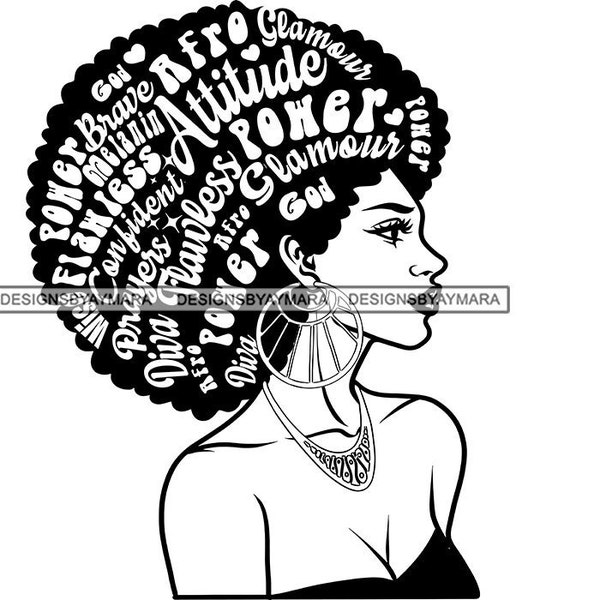 Black Woman Afro Words Attitude Brave Flawless Glamour God Melanin Peace Earrings Necklace  Graphic SVG PNG JPG Cutting Designs Print Cricut