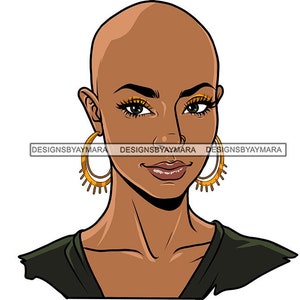 Beautiful Bald Melanin Woman No Hair Style Make Up Model African American Black Lady Eyebrows SVG PNG JPG Cut Cutting Designs Print Cricut