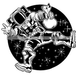 Astronauta Spaceman Suit Holding Money Bag Cosmo Space Galaxy Stelle Gravità Terra Esplora SVG PNG JPG Taglio Taglio Disegni vettoriali Stampa Cricut