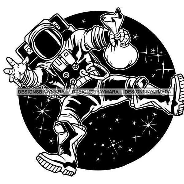 Astronaut Spaceman Suit Holding Money Bag Cosmo Space Galaxy Stars Gravity Earth Explore SVG PNG JPG Cut Cutting Vector Designs Cricut Print