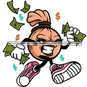 Bolsa de banco feminina personagem desenho animado tênis rosa verde dinheiro notas de dólar gráfico de dentes svg png jpg desenhos de corte imprimir cricut