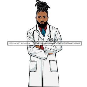Black Bearded Man Locs Earrings Mustache Doctor Hospital Stethoscope White Coat Blue TIe  Graphic SVG PNG JPG Cutting Designs Print Cricut