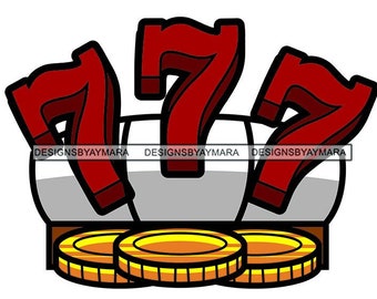 Three Sevens Slot Machine Casino Game Gamble Gold Coins Vegas Jackpot Win Art Tattoo Illustration Graphic Vector SVG PNG JPG Cutting Files