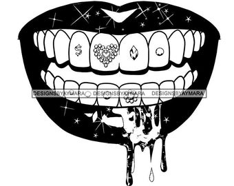 Dripping Lips Woman Mouth Diamond Crystal Gems New Trending Dental White Gemz Tooth Jewelry SVG PNG JPG Cutting Vector Designs Cricut Print