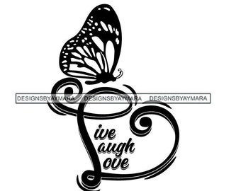 Live Laugh Love Heart Butterfly Tattoo Ink Relationship Shape Illustration Element Graphic Vector Heart Icon Passion Sketch   SVG PNG JPG