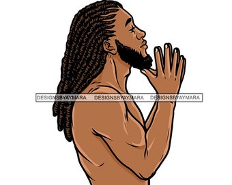 African Black Holy Man Praying God Prayers Hands Worship Hope Peace Pray Faith Spiritual Lord Religion SVG JPG PNG Vector Cutting Designs