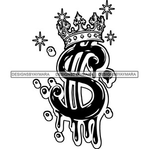 Female Dollar Sign Character Cartoon Queen Crown Sparkle Twinkle Black White Dripping Royal Graphic SVG PNG JPG Cutting Designs Print Cricut