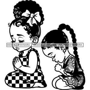 Melanin Baby Girls Toddler Sisters Kneeling Praying God Lord Prayer Hands Pray Faith Religion Jesus SVG PNG JPG Cutting Designs Print Cricut