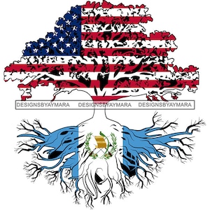 Arbre Racine Drapeau Drapeaux États-Unis États-Unis Guatemala Pays National Nation Culture Américaine Patriotisme SVG PNG Jpg Coupe Conception Impression Cricut