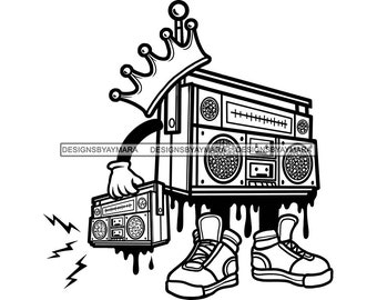 Boombox Character Cartoon Crown Sneakers Radio Music Tunes Sound Dripping Speaker  Image Graphic SVG PNG JPG Cutting Designs Print Cricut
