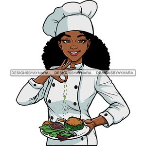 Afro Woman Chef Culinary Cuisine Restaurant Cooker Kitchen Gourmet Uniform Occupation Food Service SVG PNG JPG Cutting Designs Print Cricut