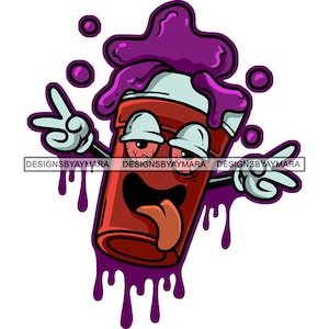 Taza Personaje Dibujos animados Signo de la paz Lengua fuera Goteo Espuma Púrpura Burbujas Ilustración Gráfico SVG PNG JPG Diseños de corte Imprimir Cricut