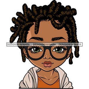African American Baby Girl Toddler Portrait Face Reading Glasses Dreadlocks Dreads Locs Hair Kids SVG PNG JPG Cutting Designs Print Cricut