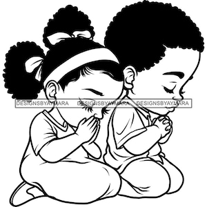 Baby Brother Sister Toddler Praying God Kneeling Pray Prayers Lord Holy Christian African American SVG PNG JPG Cutting Designs Print Cricut