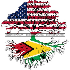 Tree Root Flag Flags United States USA Guyana Country National Nation American Culture Patriotism SVG PNG Jpg Cutting Design Print Cricut
