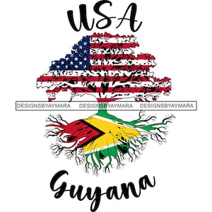 Guyana Country Tree Root Flag Flags United States USA National Nation American Culture Patriotism SVG PNG Jpg Cutting Design Print Cricut