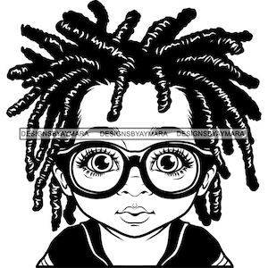 Handsome African American Baby Boy Headshot Toddler Portrait Dreads Locs Hair Reading Glasses Eyes SVG PNG JPG Cutting Designs Print Cricut