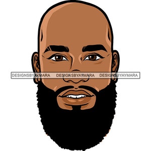 Bald Black Bearded Man Head Face Only Brown Eyes Masculine Teeth Handsome Illustration  Graphic  SVG PNG JPG Cutting Designs Print Cricut