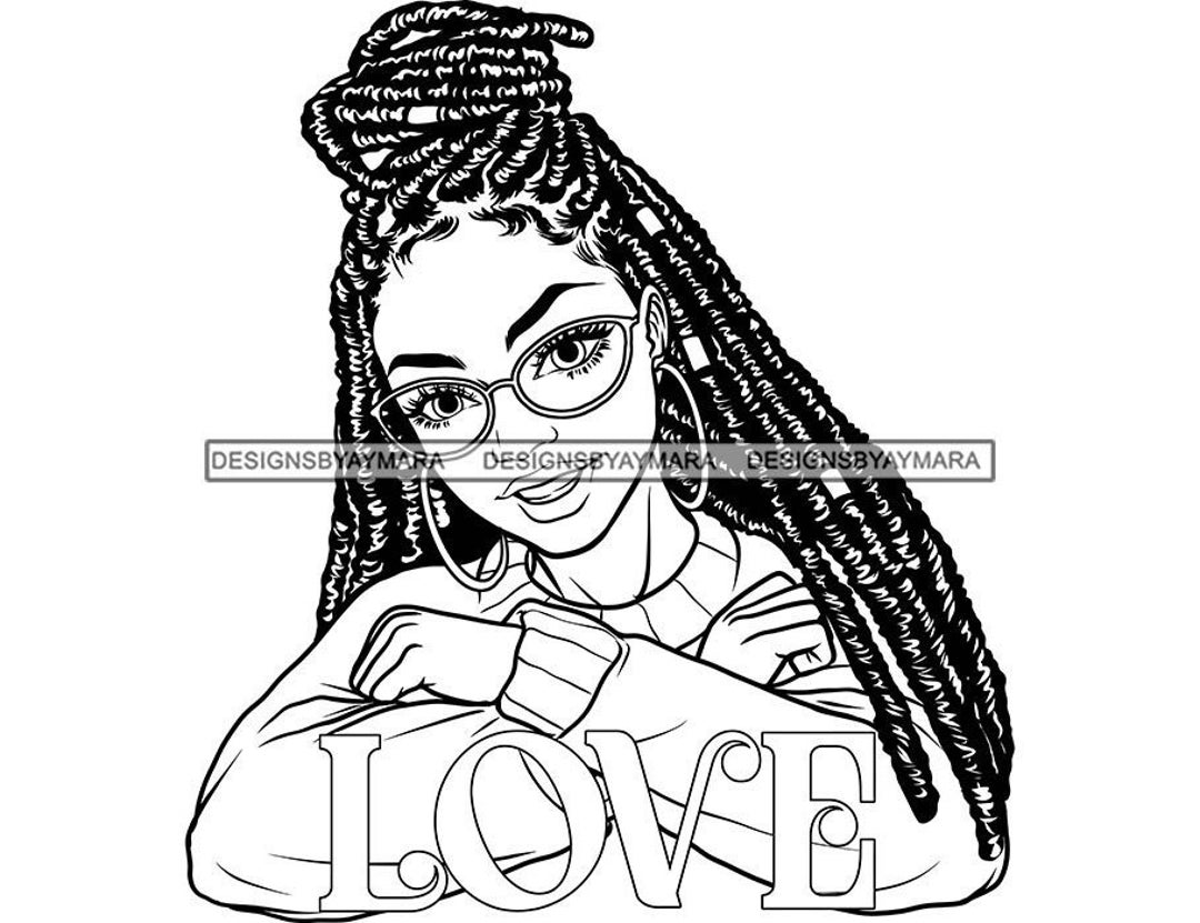 Love Woman Dreadlocks Glasses Head Shoulders Beads Coloring Image for ...