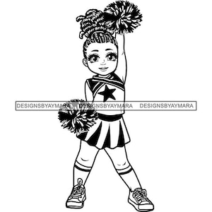 Cheerleader Cute Melanin Girl Cheerleading Locs Hair Pompoms Poms Uniform School Football Sport Team SVG PNG JPG Cutting Design Print Cricut