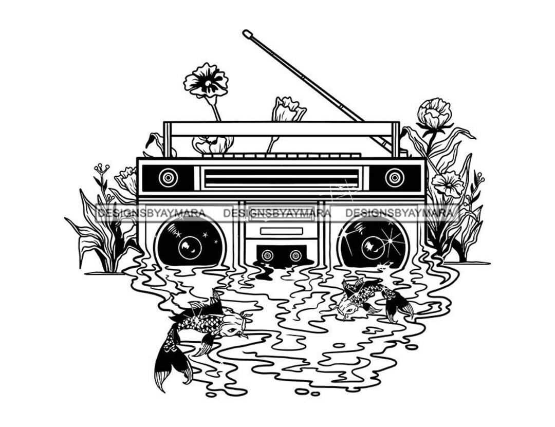 Retro Boombox Radio Antenna Music Audio Party Flowers Floral Etsy