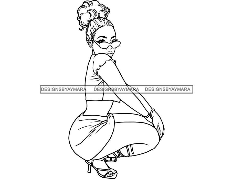 Donna accovacciata colorazione creativa per adulti moda ragazza