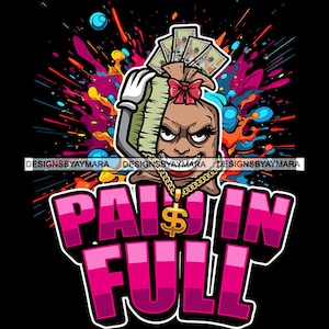 Pago em Full Hustler Personagem de desenho animado feminino carregando uma grande pilha de dinheiro Hustling Boss Lady Grinding SVG PNG JPG Corte Designs Imprimir Cricut