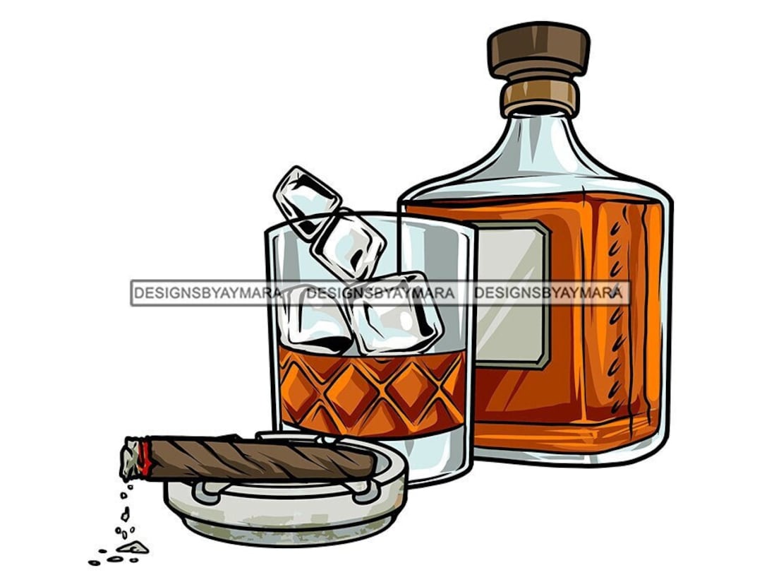 Whiskey Fles Glas Ijsblokje Sigaar Asbak Roken Rook Tabak Alcohol Drank  Liquor Cocktail SVG PNG JPG Cutting Designs Print Cricut - Etsy België, image size:1080x831