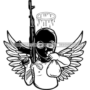 Hustler Gangster Toddler Angel Baby Boy Ski Mask Burglar Big Riffle Money Bag Tattoo Wings Grind SVG PNG JPG Cutting Designs Print Cricut