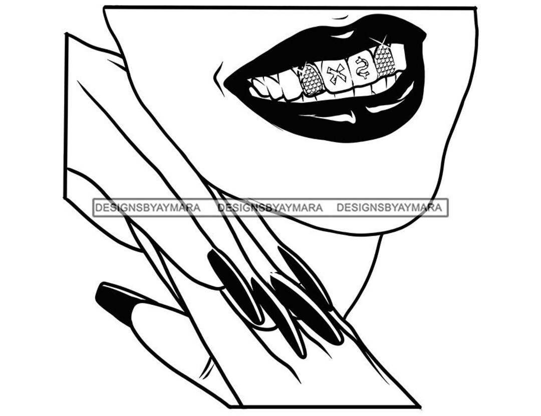 Diamond Gems Teeth Woman Female Mouth Face Teeth Grill Shapes Heart ...