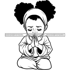 Afro Baby Girl Kneeling Praying God Toddler Pray Prayer Lord Holy Christian African American Love SVG PNG JPG Cutting Designs Print Cricut