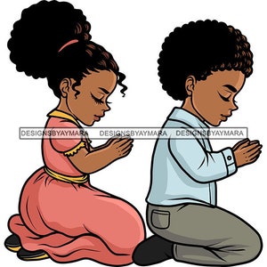African American Girl Boy Brother Sister Kneeling Praying God Toddler Kids Pray Prayer Lord Faith SVG PNG JPG Cutting Designs Print Cricut