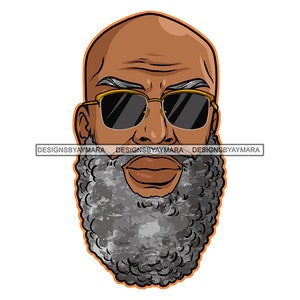 Handsome Attractive African American Older Black Man Gray Hair Beard Sunglasses Bald Head SVG PNG JPG Cutting Vector Designs Cricut Print