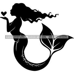 Meerjungfrau Silhouette Fee Curvy Fisch Herz Fantasy Marine schönes Mädchen Unterwasser SVG PNG JPG Schnitt Schneiden Vektor Designs Cricut Print