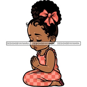 Cute Latina Melanin Baby Girl Praying God Lord Prayer Hands Pray Worship Faith Religion Pink Hair Bow SVG PNG JPG Cut Designs Print Cricut