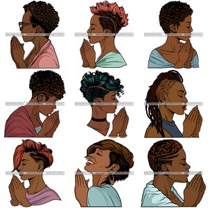 Bundle 9 Afro Woman God Quotes Lord Prayer Asking Begging Pray Religion Faith Church Nubian Lady SVG PNG Vector Clipart Circuit Cut Cutting