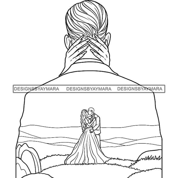 Lovely Couple Getting Marry Romance Coloring Image Calming Creative Therapy for grown-ups SVG PNG JPG Cutting Vector Designs Print Cricut