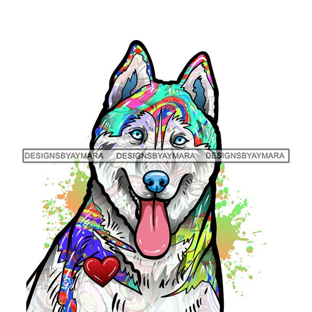 Siberian Huskie Dog Animal Red Heart Abstract Art Painting Breed Blue ...