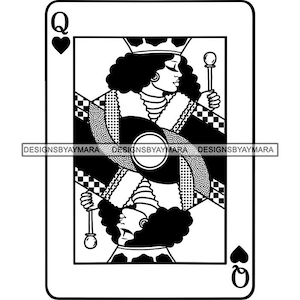 Afro Black Queen Of Heart Card Casino Juego African Queen Poker Gambling Deck Of Card Royal Vegas SVG PNG JPG Diseños de corte Imprimir Cricut