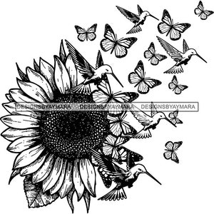 Big Sunflower Butterflies Butterfly Hummingbird Summer Animal Sprint Nature Flowers Wings SVG PNG JPG Cutting Vector Designs Cricut Print