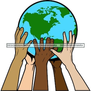 World Globe Worldwide Cultures Races Earth Planet Ecology Hands Colors Water Tattoo Illustration Graphic Vector SVG PNG JPG Cutting Files