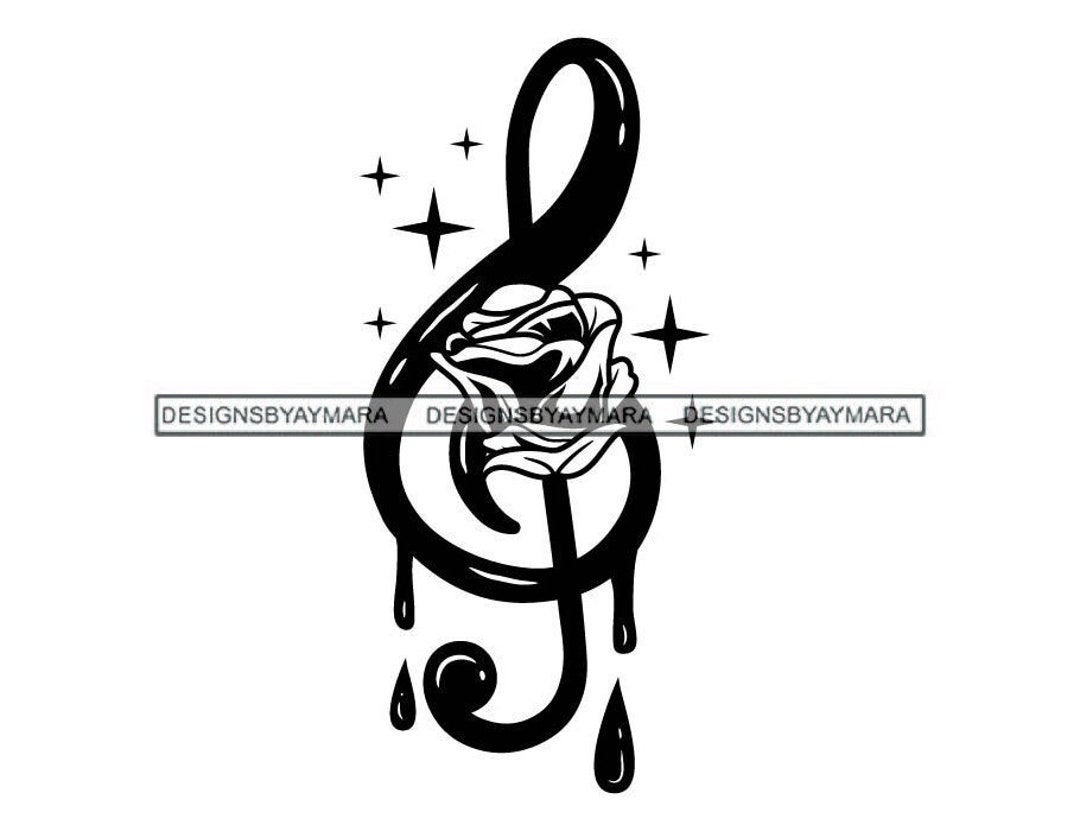 Tatouage Clé De Sol Partition Clef Note Notes de musique Partition musicale Rose Fleur - Etsy France