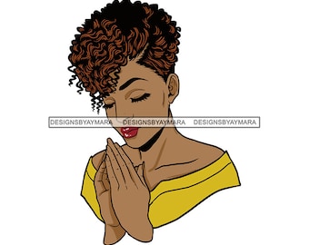 African American Black Woman Girl Lady Praying God Prayer Pray Faith Melanin Religion Nubian SVG PNG JPG Vector Clipart Circuit Cut Cutting